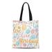 KDAGR Canvas Tote Bag Gentle Spring Feminine Colors Lettering Phone Cases Decorated Leaves Durable Reusable Shopping Shoulder Grocery Bag