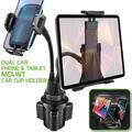 Cellet Phone Holder Mount for Car Cup Holder Slot â€“ Flexible Gooseneck Mount with Dual Cradle Phone Holder and Tablet Holder - Hands Free Universal Fit All Black Color Adjustable Stand - Two Cradles