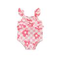 TheFound Infant Baby Girls One Piece Swimsuit Floral Plaids Print Fly Sleeve Jumpsuit Swimwear Beachwear Bathing Suit