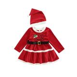 JYYYBF 1-5Y Christmas Toddler Girl Velvet Dress Velvet Dear Santa Mini Dress with Belt and Santa Hat Xmas Dresses Red 18-24 Months