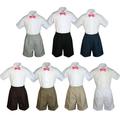 3pc Set Boy Toddler Formal Party Coral BowTie White Navy Black Khaki Shorts S-4T