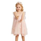 Musuos Girls Summer Solid Color Sleeveless Dress Fashion Butterfly Wings Children A-line Mesh Yarn Princess Dress