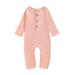 Kucnuzki Infant Girl Clothes 6 Months Infant Girl Fall-Winter Bodysuit 9 Months Infant Girl Long Sleeve Solid Color Pit Stripe Casual Button Bodysuit Pink