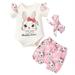 3PCS Newborn Baby Girl Romper Jumpsuit Bodysuit + Pants Shorts + Headband Outfit Set