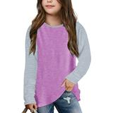 Hunpta Little Girls Casual Long Sleeve Raglan Sleeve T Shirts Crewneck Tunic Tops Kids Teen Color Block Tee Blouses Autumn Clothes