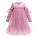 OLLUISNEO 3-4 Years Toddler Baby Girls Dress Long Sleeve Solid Color Sequins Party Formal Dress Pink