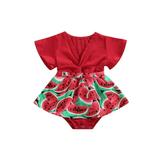 Pudcoco Sister Matching Rompers Summer Toddler Girls Watermelon Print Jumpsuit/Dress