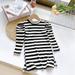 Bullpiano Dress For girls Knite Stripe T Shirts dress Children White Black Striped Toddler Dresses Long Sleeve Kids Clothing Fall