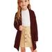 CenturyX Toddler Baby Girl Fall Winter Outfits Long Sleeve Open Front Cardigan Coats Knitwear Kids Knit Sweater Jacket Wine red 5-6 Years