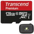 128GB Memory Card w Carry Case for Samsung Galaxy A73 5G A53 5G A33 5G A13 5G A03s Phones - Transcend High Speed MicroSD Class 10 Hard Cover