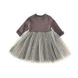 Multitrust Baby Girl s Dress Round Neck Long Sleeve Tulle Skirt for Party