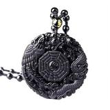 Black Obsidian Carving Wolf Yin Yang Dragon And Phoenix Necklace Lucky Pendant D6Z1