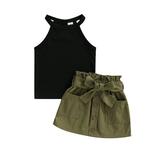 Fullvigor Baby Girls Sleeveless Halter Ribbed Tank Tops A-line Button Skirt Outfits