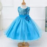 [BRAND CLEARANCE!!!] 3-10T Girl Sleeveless Sequins Formal Dress Princess Pageant Dresses Kids Prom Ball Gown for Wedding Party (Blue)