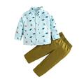 TAIAOJING Toddler Baby Boys Clothes Cute Cartoon Animals Print Long Sleeve Shirt Blouse Tops Solid Pants Trousers Outfit Set 2PCS Fall Clothes 18-24 Months