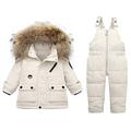 Odeerbi Boys Girls Winter Coat Baby Thickened Down Jacket Strap Pants Two-piece Suit
