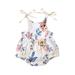 Binpure Baby Girlâ€™s Flower Print Round Neck Bow Lace-Up Suspender Romper