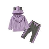 Diconna Baby Girls 2Pcs Fall Outfits Casual Long Sleeve Hooded Pullover Ruffle Hoodies and Bowknot Long Pants Set