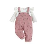 Peyakidsaa Baby Girl s Two-Piece Suit Baby Girl s Two-Piece Suit + Floral Print Suspender Trousers