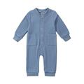 ZAXARRA Baby Romper Round Neck Long Sleeve Waffle Texture Solid Color Button Down Elastic Cuff Jumpsuit