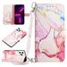 Elepower Wallet Case for iPhone 14 Pro 6.1 2022 Detachable Crossbody Shoulder Strap Card Holders Kickstand Magentic Clasp PU Leather Case Fashion Marble Pattern Shockproof Luxury Case Rosegold