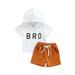 Binwwede Baby Boys Summer Clothes Letter Print Short Sleeve Hoodie T-shirt Tops and Stretch Casual Shorts Set