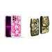 Case and Pouch Bundle for iPhone 14: Heavy Duty Armor Rugged Case (White Flowers on Pink) and Vertical Rugged Nylon Belt Holster (Digital Camo)