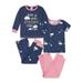 Gerber Baby Girl & Toddler Girl Snug Fit Cotton Pajamas 4-Piece Set Sizes 12 Months-5T