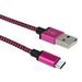 Fabric Braided 5 ft USB-C Type-C Data Sync Charger Charging Cable for HTC Desire 21 Pro 5G U20 5G HTC Wildfire E3 Desire 20+ Wildfire E2 Desire 20 Pro Wildfire X U19e (Hot Pink)