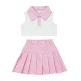 LWXQWDS Little Girls Lapel Buttons Sleeveless Tank Tops Pleated Skirt Summer Outfits