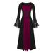 Dresses Women s Gothic Vintage Swing Dress Mid-Century Luce up Mesh Bell Sleeve Casual Cocktail Prom Maxi Dress