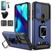 Phone Case For Motorola Moto G Power 2022 G Pure +Camera Cover Card Holder (3in1 Case Blue Tempered glass Car Mount)