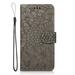 TOP SHE Embossed Three Cards Folding Folio PU Leather Case with Cards Holder Pocket Lanyard Anti-Scratch Shockproof Bumper Cover Case For Samsung Galaxy A22 4G Gray