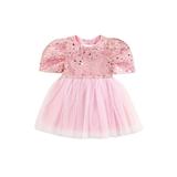 Toddler Kids Baby Girl Princess Party Tutu Dress Sequin Bowknot Puff Sleeve Mesh Tulle Dresses Birthday Outfits