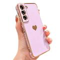 Decase Case for Samsung Galaxy S22 Luxury Plating Love Heart Phone Case with Camera Protection Soft TPU Bumper Corner Protection Shockproof Case Cover 6.1 inch Purple