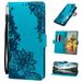 for Samsung Galaxy S21 Ultra Wallet Case with Strap [Flower Embossed] Premium PU Leather Wallet Flip Protective Phone Case Cover with Card Slots and Stand for Samsung Galaxy S21 Ultra Blue