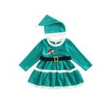 Huakaishijie Kids Toddler Girl Christmas Dress Santa Claus Princess Red Dress Crew Neck Letter Print Long Sleeves Dress
