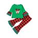 ZIYIXIN Toddler Baby Girls Christmas Clothes Long Sleeve Reindeer Tops Shirt Plaids Flare Pants Set Green 3T