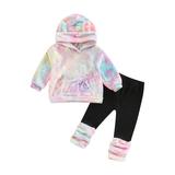 LWXQWDS Toddler Baby Girl 2Pcs Clothes Tie Dye Hoodie Long Sleeve Sweatshirt Top Long Pants Tracksuit Outfits Pink 3-4 Years