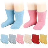 Spencer Baby Toddler Socks with Grippers Non Slip Ankle Crew Socks Kids Boys Girls Warm Thick Fuzzy Socks for Infants 0-36 Months Yellow