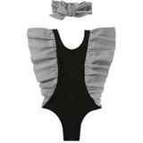 Kids Girls Ruffle Sleeve One Piece Swimsuit Bikini Swimwear Bathing Suit Beachwear Headband Set