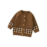 Baby Girls Boys Sweaters Warm Jacket Plaid Patchwork Knit Cardigan Long Sleeve Button Closure Coat Outwear