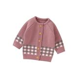 Baby Girls Boys Sweaters Warm Jacket Plaid Patchwork Knit Cardigan Long Sleeve Button Closure Coat Outwear
