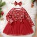 Lovebay Christmas Snowflake Tulle Bowknot Long Sleeve Princess Dress Headband Outfits Set Party Clothes for Toddler Baby Girls 2-3 Years