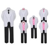 5-7pc Formal Black White Suit Set Coral Bow Long Tie Vest Boy Baby Sm-20 Teen
