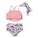 Sunisery 3PCS Newborn Baby Girls Swimsuit Solid Tassel Tops Dinosaur Shorts Headband Pink 6-12 Months