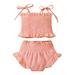 Gzhioc Infant Girls Two-Piece Clothes Outfit Tie-Up Spaghetti Strap Sleeveless Ruched Solid Color Tank Tops + Shorts Pink/Beige/White