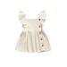 Multitrust Baby Girls Casual Princess Dress Solid Color Square Collar Fly Sleeve One-piece Pink/ Beige/ Khaki