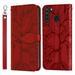 Classic Life Tree Pattern Case for SAMSUNG Galaxy A21 (6.5 Inch) - Slim Fit Lightweight Flip Case with Strap & Card Holder Protective Folio Stand Phone Cover (Red)