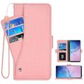 Compatible with Samsung Galaxy S10e Wallet Case Wrist Strap Leather Flip Cover Card Holder Stand Phone Cases Cell for Glaxay S10e Women Men - Pink